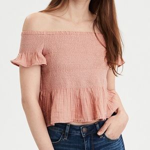 Dusty Pink Off Shoulder Crop Top